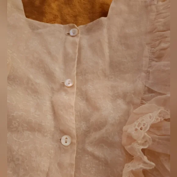 Vintage 1940s Ivory Sheer Organza Fancy Frilly Dress